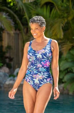 Tulum Tiki Floral Side Shirred One Piece - FINAL SALE -Swimming Equipment Sale MM2AW14 NVY Website Image 1 scaled