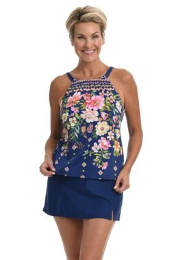 Border Blooms High Neck Tankini Top *FINAL SALE* -Swimming Equipment Sale MM2AY60 NVY F 3 scaled