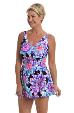 Mum's The Word Empire Swim Dress One Piece - FINAL SALE -Swimming Equipment Sale MM2AZ40 BLK F 3 scaled
