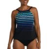 Gradient Stripe High Neck Underwire Tankini Top