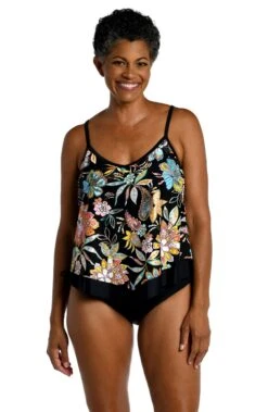 Tulum Tiki Floral Flutter Hem Tankini Top - FINAL SALE