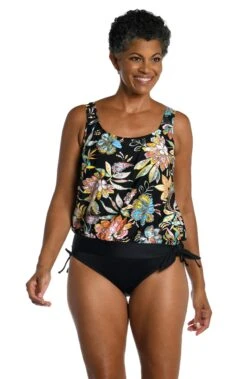 Tulum Tiki Floral Banded Scoop Blouson Tankini Top - FINAL SALE