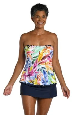 Conga Vines Ruffled Bandeau Tankini Top