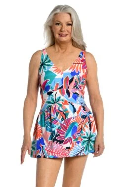 Tropical Abstraction Empire Swim Dress One Piece - FINAL SALE