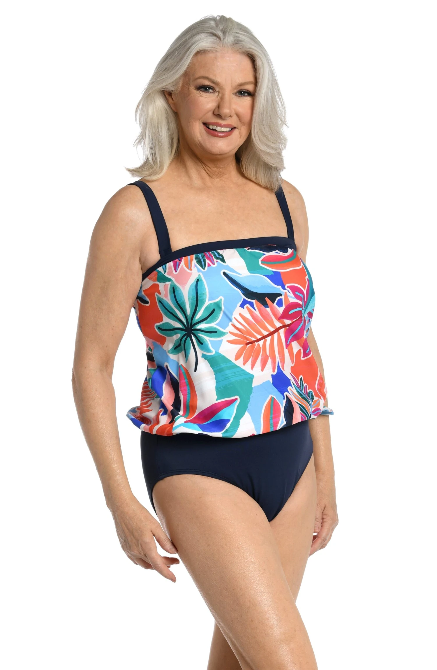 Tropical Abstraction Bandeau Blouson Tankini Top - FINAL SALE
