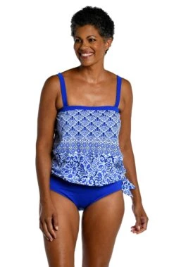 Grecian Tile Bandeau Blouson Tankini Top