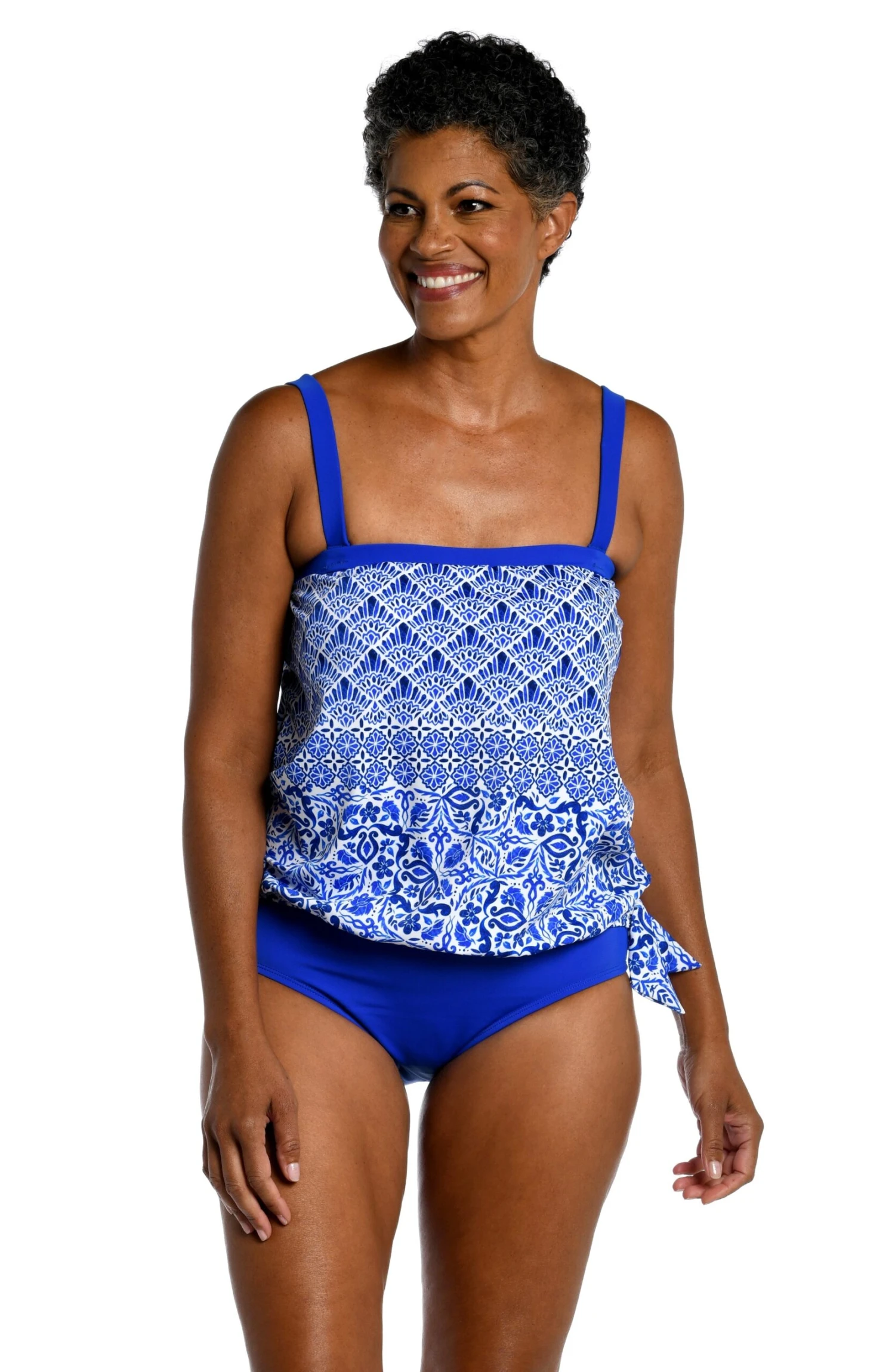 Grecian Tile Bandeau Blouson Tankini Top