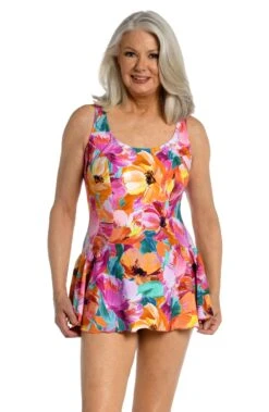 Sunset Bouquet Princess Seam Swim Dress One Piece - FINAL SALE