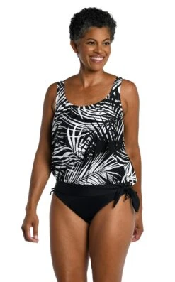 Shadow Palms Banded Scoop Blouson Tankini Top - FINAL SALE