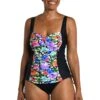 Pop Petals Over The Shoulder Shirred Tankini Top - FINAL SALE