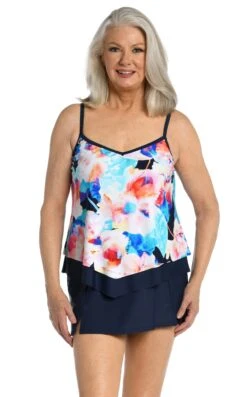 Illusion Blossoms Flutter Hem Tankini Top - FINAL SALE