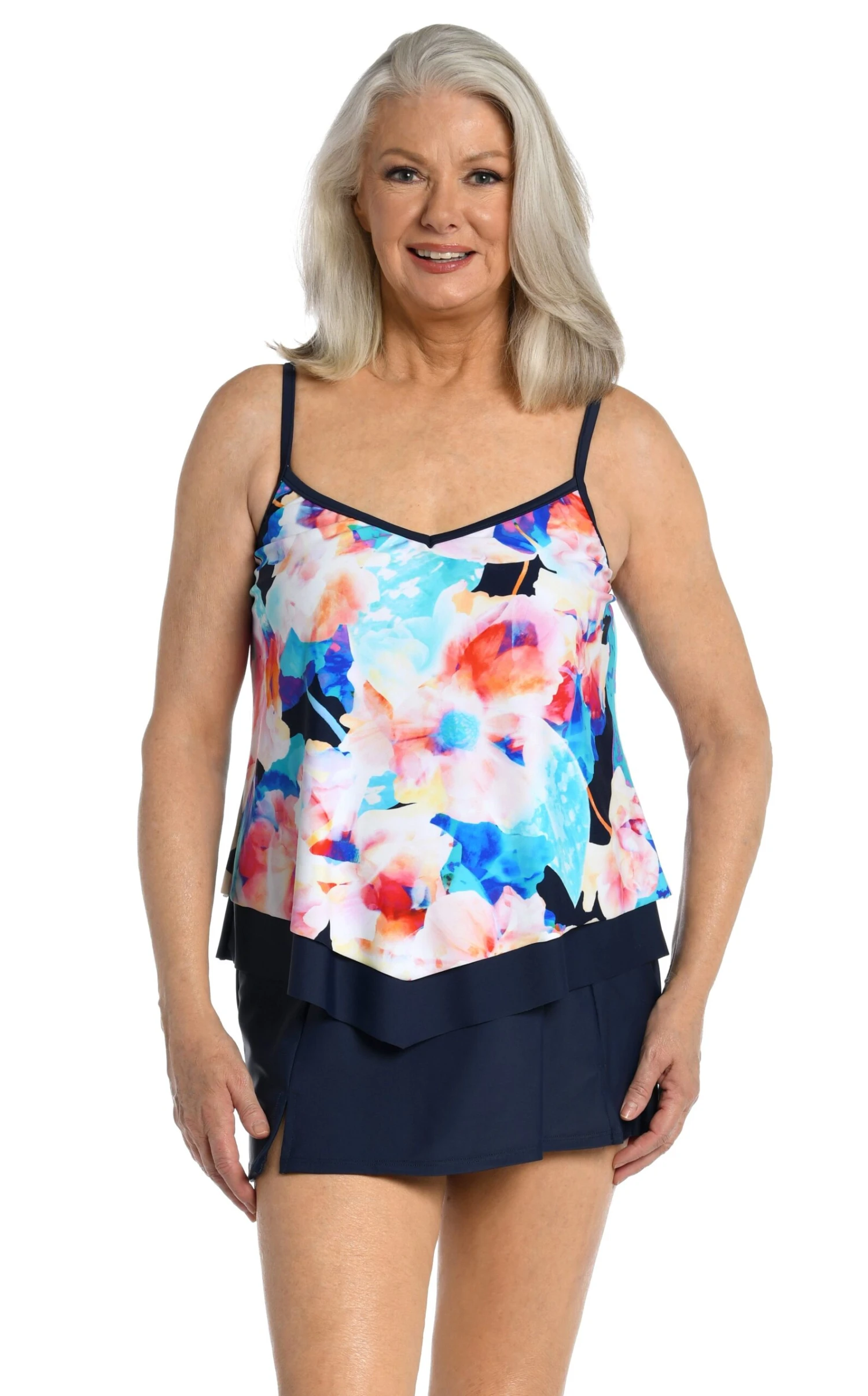 Illusion Blossoms Flutter Hem Tankini Top - FINAL SALE 1 Illusion Blossoms Flutter Hem Tankini Top - FINAL SALE