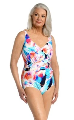 Illusion Blossoms Shirred Surplice Underwire One Piece - FINAL SALE