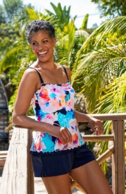 Illusion Blossoms Ruffled Bandeau Tankini Top - FINAL SALE -Swimming Equipment Sale MM3CX69 MLT Shot 39 Shot 39 013 Web scaled