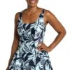 Coastal Palm Princess Seam Swim Dress One Piece