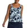 Coastal Palm Banded Scoop Blouson Tankini Top
