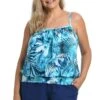 Indigo Palms Blouson Tankini Top (Plus Size) *FINAL SALE*