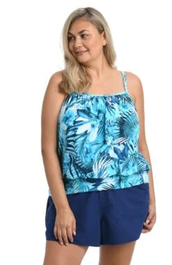 Indigo Palms Blouson Tankini Top (Plus Size) *FINAL SALE* 5 Indigo Palms Blouson Tankini Top (Plus Size) *FINAL SALE* -Swimming Equipment Sale MW2AB61 BLU F 1 scaled