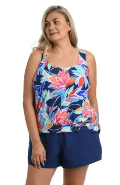 Jungle Vines Banded Scoop Blouson Tankini Top (Plus Size) *FINAL SALE*