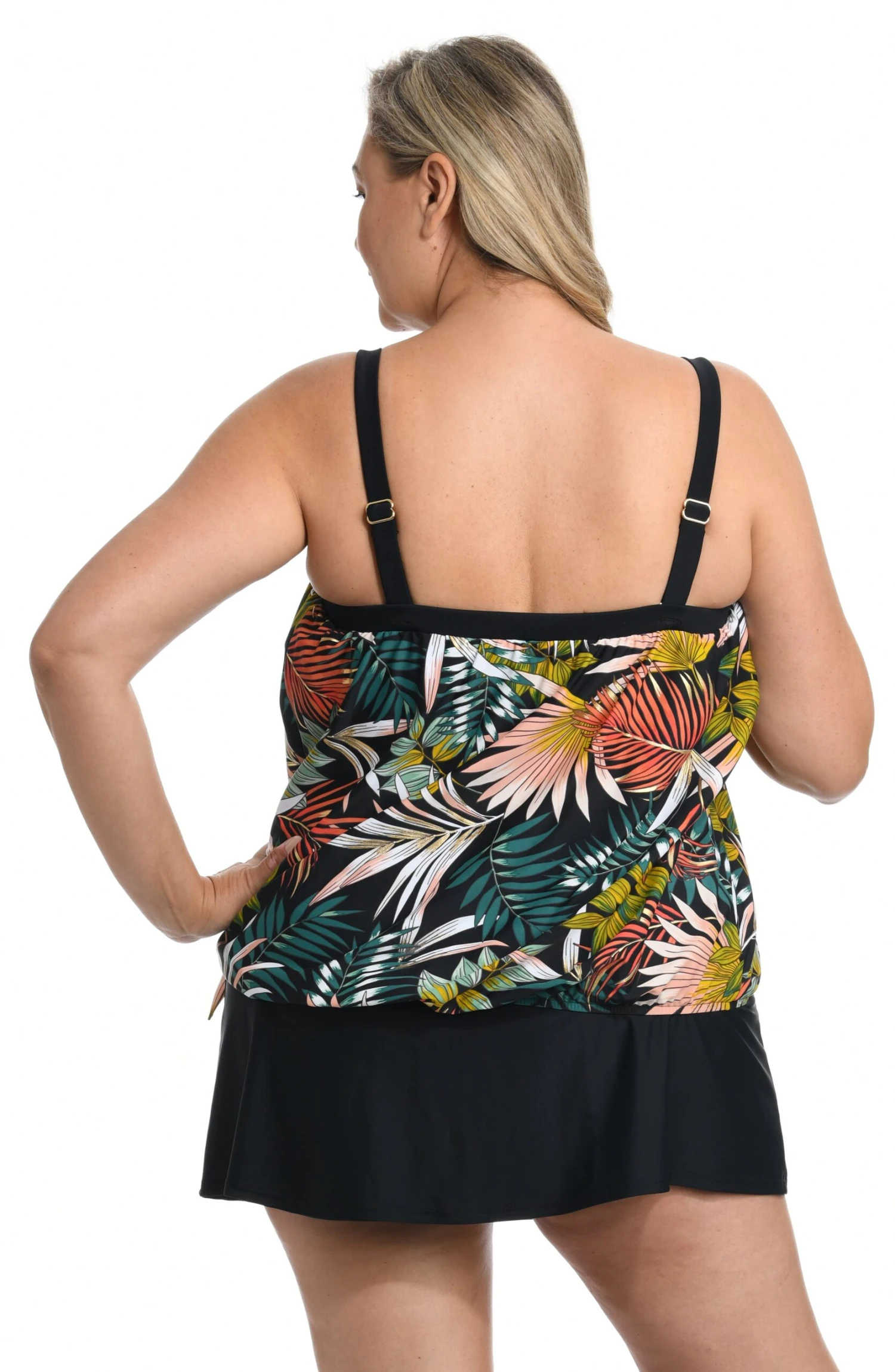 Palms And Fronds Bandeau Blouson Tankini Top (Plus Size) *FINAL SALE* 2 Palms And Fronds Bandeau Blouson Tankini Top (Plus Size) *FINAL SALE* - Image 2