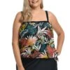 Palms And Fronds Bandeau Blouson Tankini Top (Plus Size) *FINAL SALE*