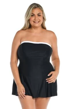 Solid Bandeau Princess Seam Swim Dress One Piece (Plus Size) -Swimming Equipment Sale MW3C442 BLK F 2 scaled