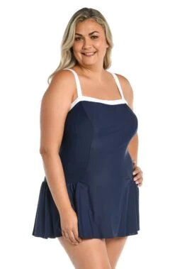 Solid Bandeau Princess Seam Swim Dress One Piece (Plus Size) -Swimming Equipment Sale MW3C442 IND F 1 scaled