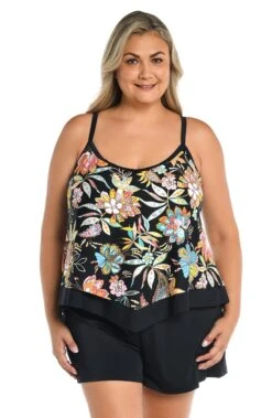 Tulum Tiki Floral Flutter Hem Tankini Top (Plus Size) - FINAL SALE