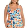 Joyful Blooms Shirred Front Girl Leg One Piece (Plus Size)
