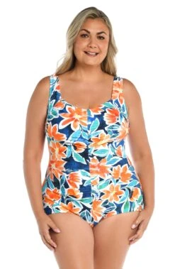 Joyful Blooms Shirred Front Girl Leg One Piece (Plus Size)