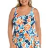 Joyful Blooms Princess Seam Swim Dress One Piece (Plus Size)