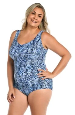Tidal Wave Side Shirred One Piece (Plus Size)