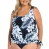 Moonlight Tropics Banded Scoop Blouson Tankini Top (Plus Size)