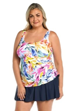 Conga Vines Adjustable Tank Swim Dress One Piece (Plus Size)