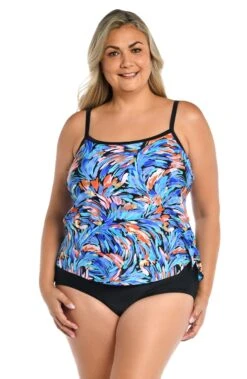 Feathers & Flair Scoop Neck Faux Tankini One Piece (Plus Size) - FINAL SALE