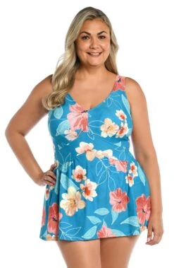 Crafted Botanical Empire Swim Dress One Piece (Plus Size) - FINAL SALE