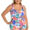 Tropical Abstraction Shirred Front Girl Leg One Piece (Plus Size) - FINAL SALE