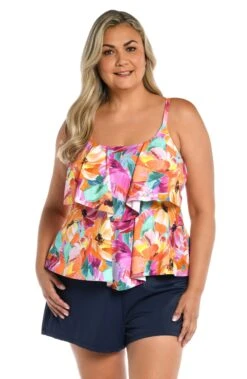 Sunset Bouquet Two Tiered Tankini Top (Plus Size) - FINAL SALE