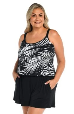 Shadow Palms Swim Romper One Piece/Cover Up (Plus Size) - FINAL SALE