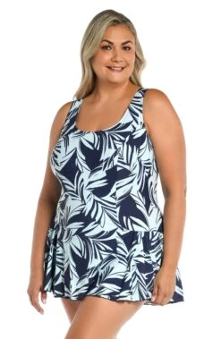Coastal Palm Princess Seam Swim Dress One Piece (Plus Size)