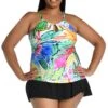 24th & Ocean Painted Garden Underwire High Neck Keyhole Halter Tankini Swimsuit Top (Plus Size) *FINAL SALE*