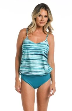 24th & Ocean Seaside Breeze Underwire V-Neck Blouson Tankini Top