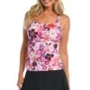 24th & Ocean Tropic Blooms D-Cup Underwire Shirred Bandeaukini Top