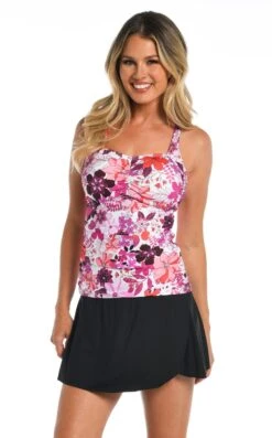 24th & Ocean Tropic Blooms D-Cup Underwire Shirred Bandeaukini Top