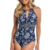 24th & Ocean Bali Batik High Neck Keyhole One Piece