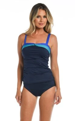 24th & Ocean Color Block D-Cup Underwire Shirred Bandeaukini Top