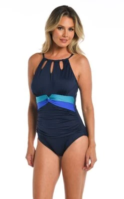 24th & Ocean Color Block High Neck Keyhole One Piece