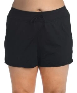 24th & Ocean Solid Front Tie Swim Short Bottom (Plus Size) -Swimming Equipment Sale TF9G690W BLK F Large aea196ee e034 44fe 83f0 d787234af899 scaled