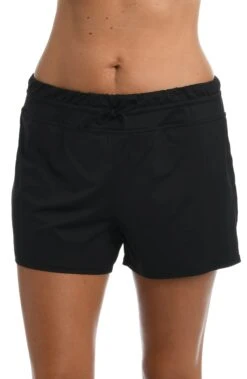 24th & Ocean Solid Front Tie Swim Short Bottom -Swimming Equipment Sale TF9G690 BLK F scaled