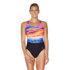 Speedo Womens Triple Crossback One Piece - Mountain Hues